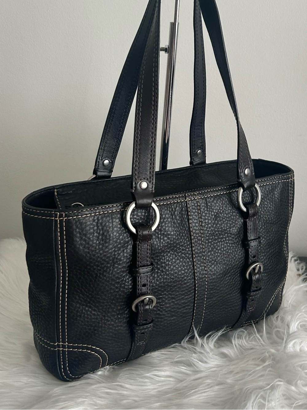 Coach Soho Black Pebbled Leather Buckle Tote Shoulder Bag Silver Hardware F12339 - Picture 5 of 13